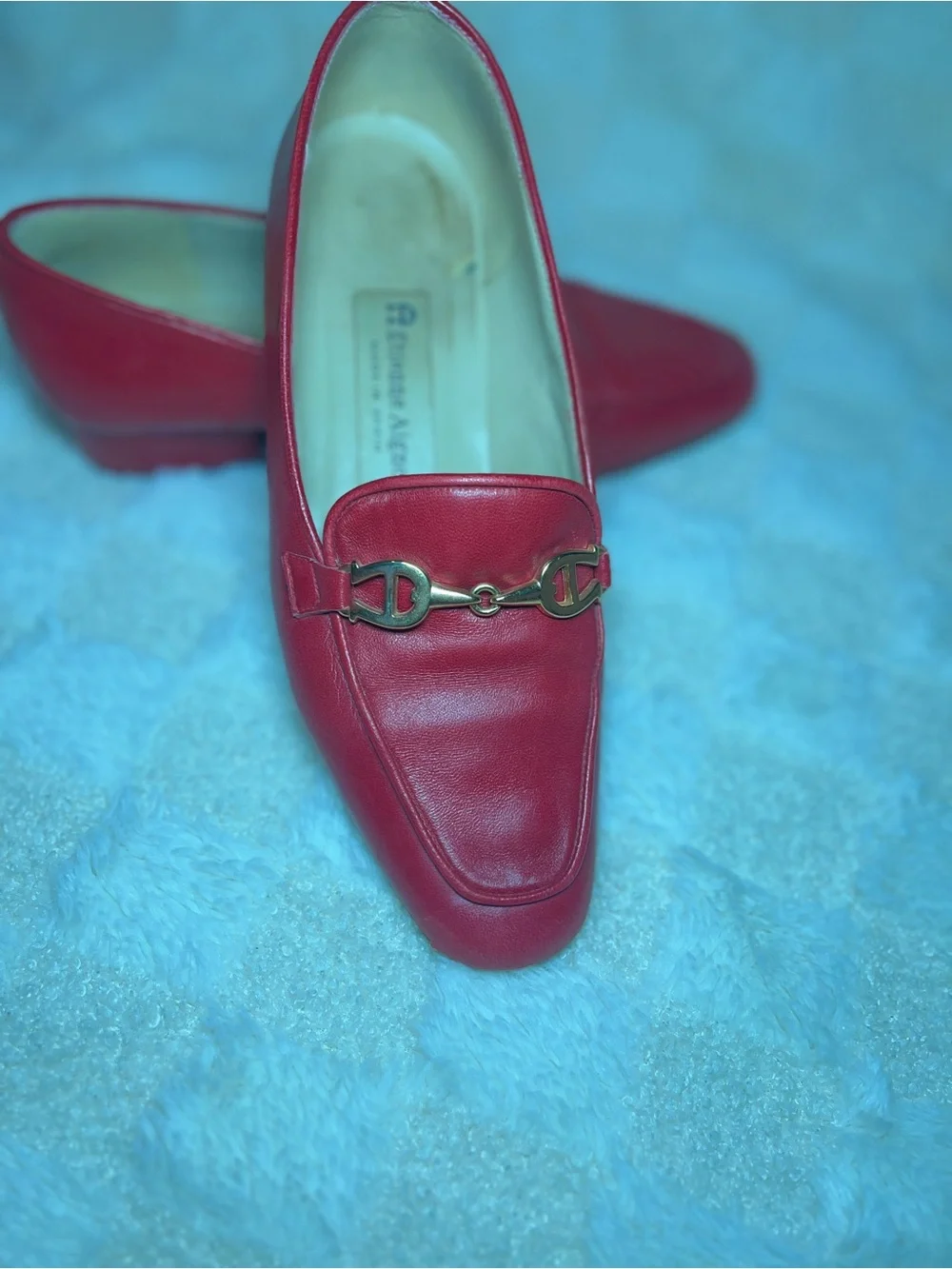 Etienne Aigner Red Leather Horsebit Loafers
